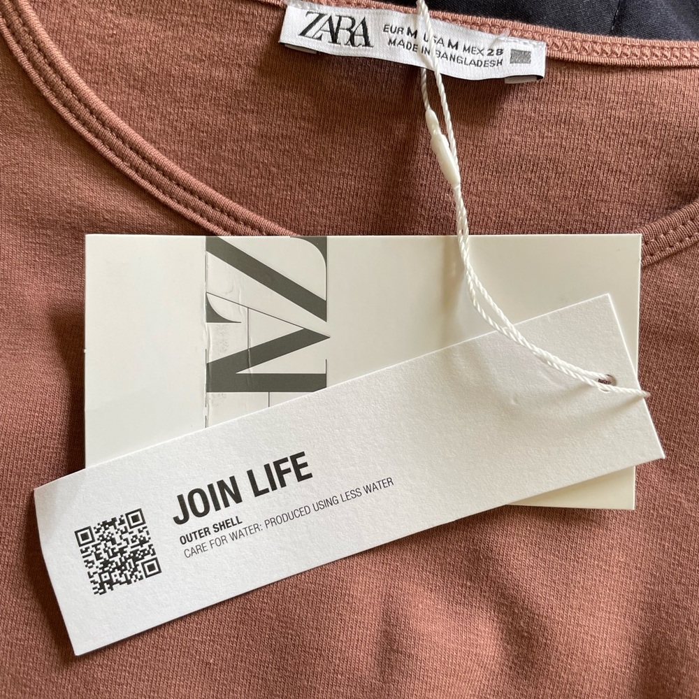 NWT Zara Life Cotton Long Sleeved Rushed Midi Dress Medium